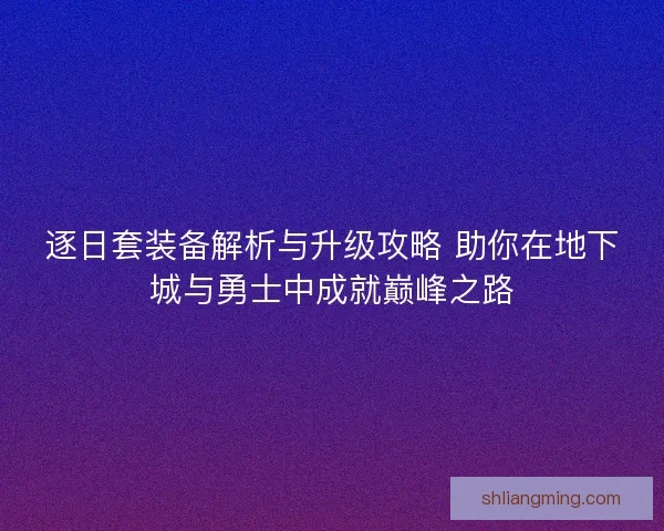 逐日套装备解析与升级攻略 助你在地下城与勇士中成就巅峰之路